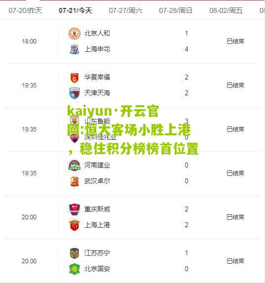 kaiyun·开云官网:恒大客场小胜上港，稳住积分榜榜首位置