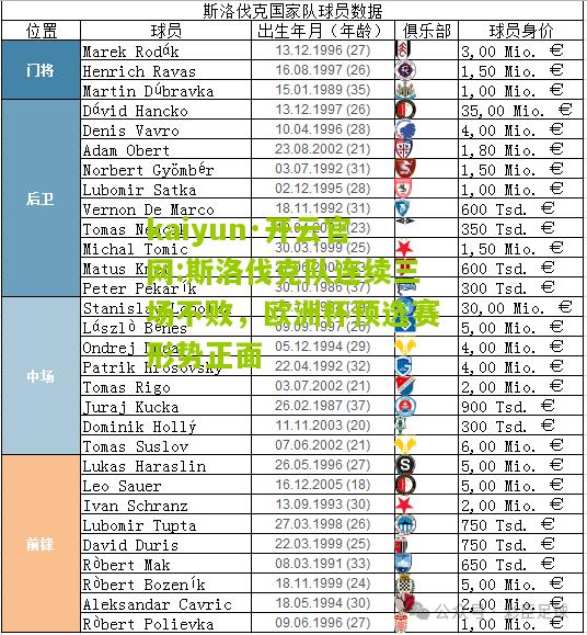 kaiyun·开云官网:斯洛伐克队连续三场不败，欧洲杯预选赛形势正面