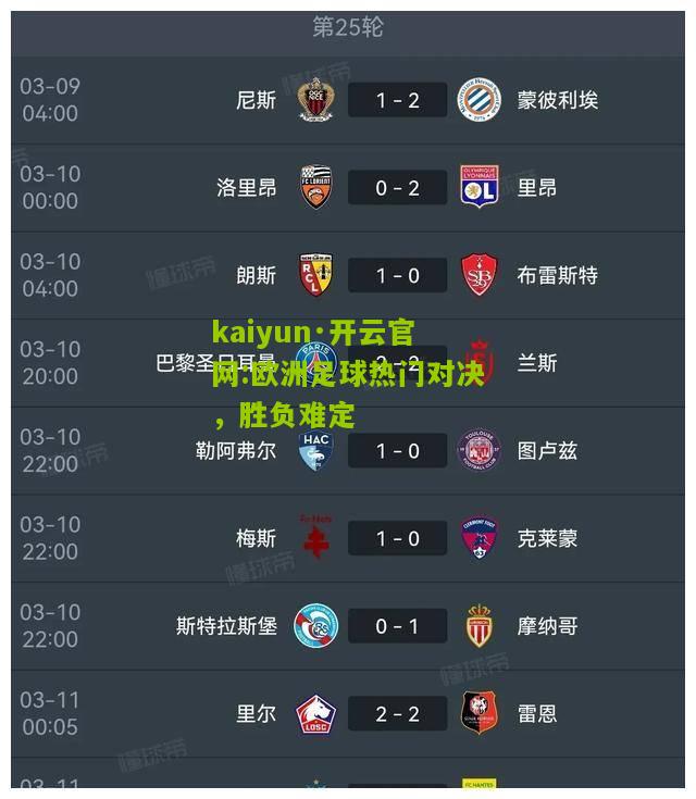 kaiyun·开云官网:欧洲足球热门对决，胜负难定