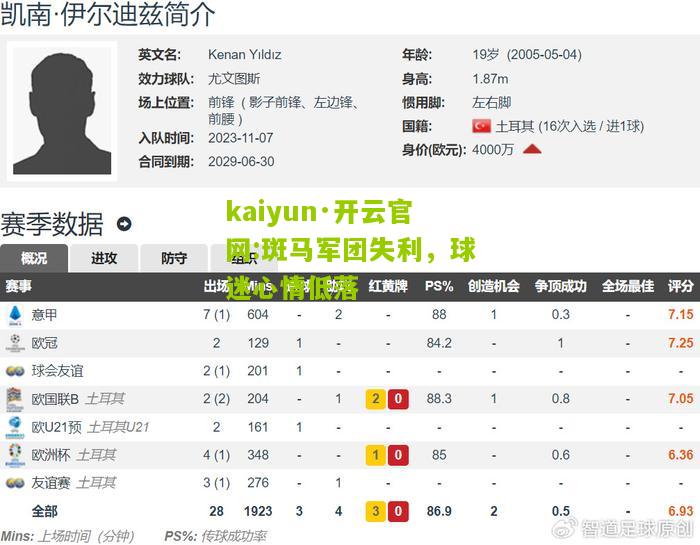kaiyun·开云官网:斑马军团失利，球迷心情低落