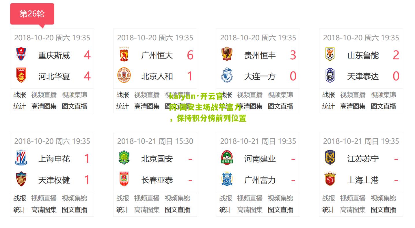 kaiyun·开云官网:国安主场战平富力，保持积分榜前列位置